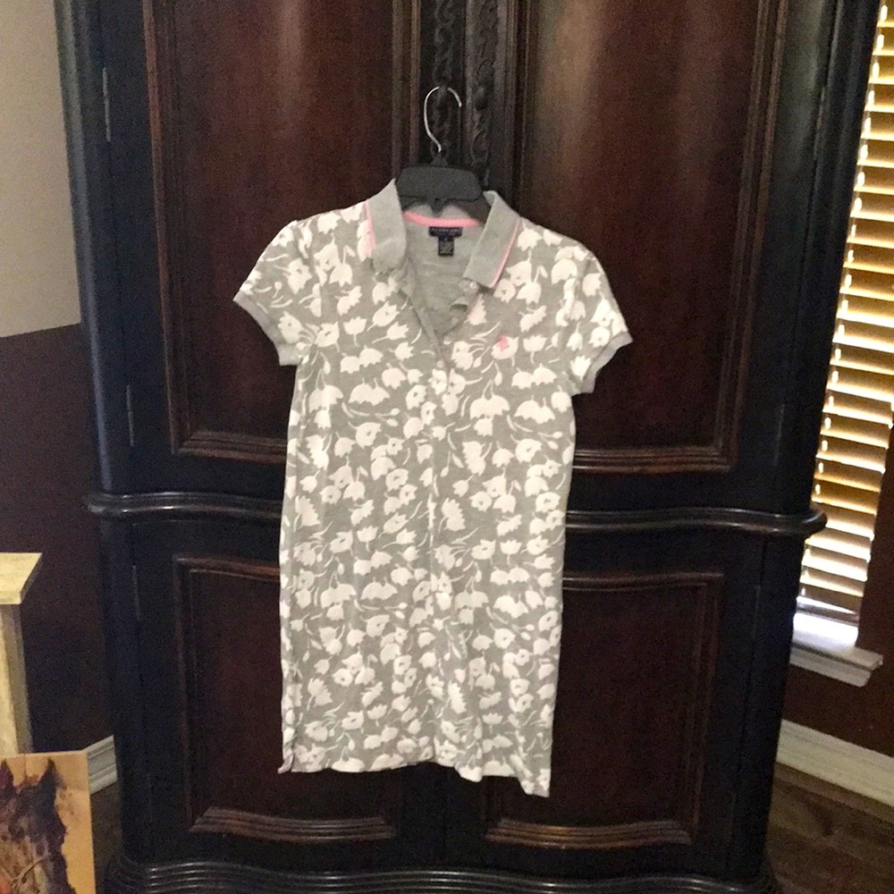 US Polo Asdoc knee length Floral Polo Dress with Pink Trim